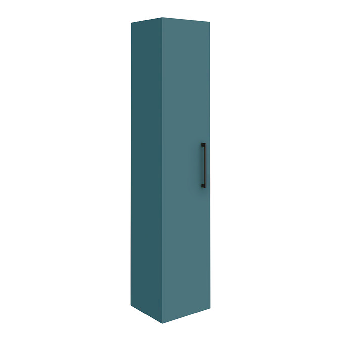 Arezzo Matt Green Wall Hung Tall Storage Cabinet with Matt Black Handle Large Image