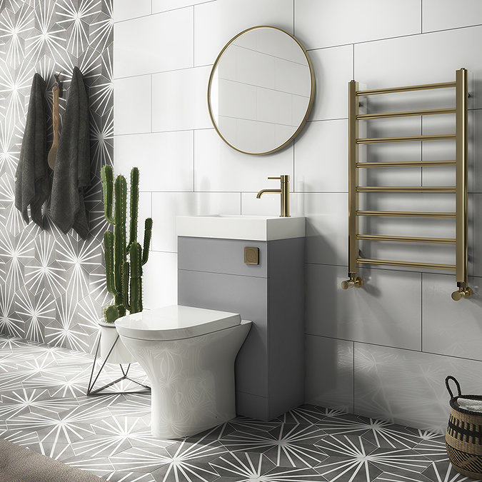 Arezzo Matt Grey 2-In-1 Wash Basin & Toilet (500mm Wide x 300mm) incl. Brushed Brass Flush