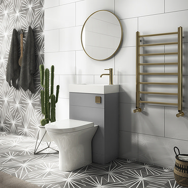Arezzo Matt Grey 2-In-1 Wash Basin & Toilet (500mm Wide x 300mm) incl. Brushed Brass Flush  Profile 