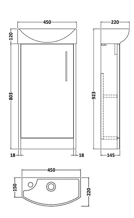 Arezzo Matt Grey 450mm 1TH Floor Standing Cloakroom Vanity Unit