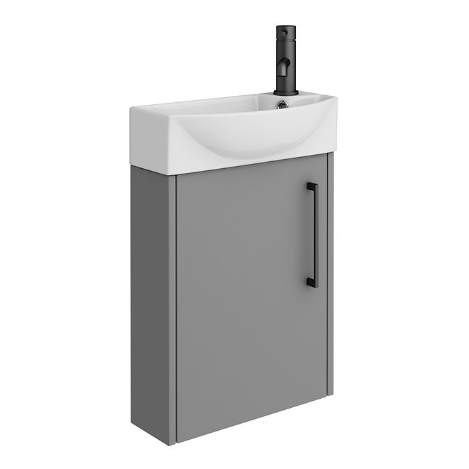 Arezzo Matt Grey 450mm 1TH Wall Hung Cloakroom Vanity Unit with Matt Black Handle  Standard Large Image