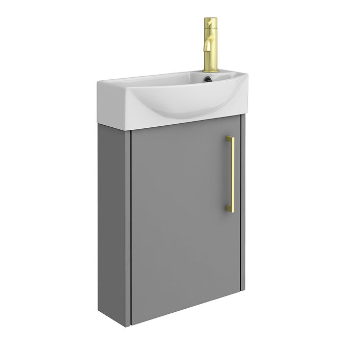 Arezzo Matt Grey 450mm 1TH Wall Hung Cloakroom Vanity Unit with Brushed Brass Handle  Standard Large Image