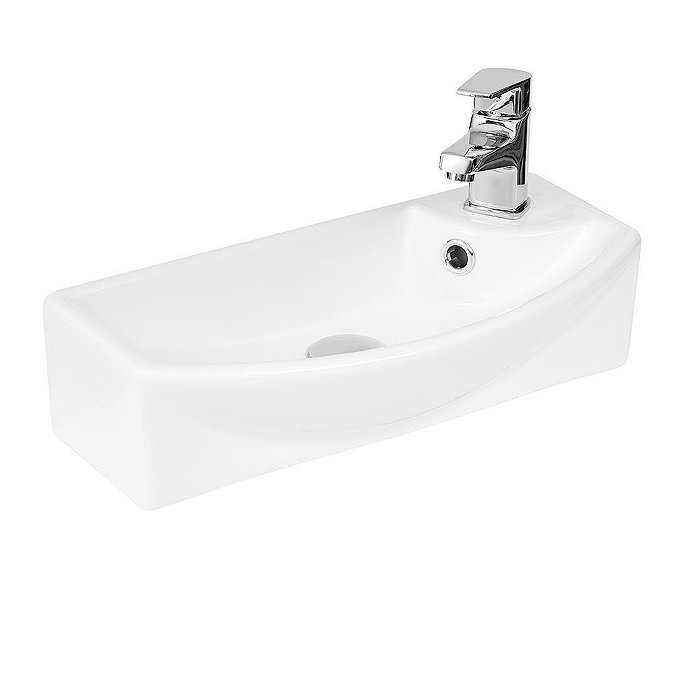 Arezzo Matt Grey 450mm 1TH Wall Hung Cloakroom Vanity Unit with Brushed Brass Handle Profile Large