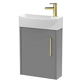 Arezzo Matt Grey 450mm 1TH Wall Hung Cloakroom Vanity Unit with Brushed Brass Handle Medium Image