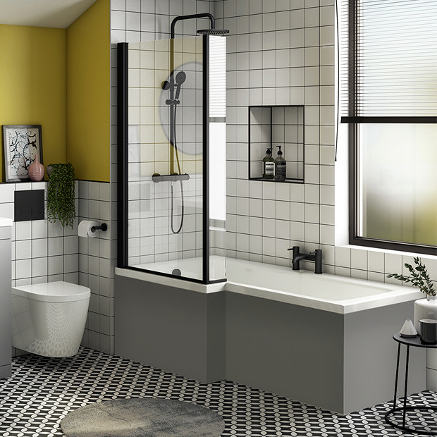 Arezzo Matt Grey L-Shaped Front Bath Panel - 1700mm | Victorian Plumbing UK