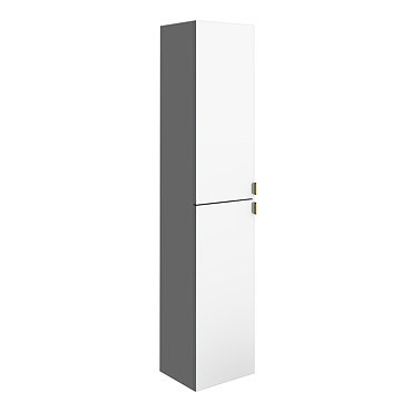 Arezzo Matt Grey Mirrored Wall Hung Tall Storage Cabinet with Brushed Brass Handles  Profile Large I