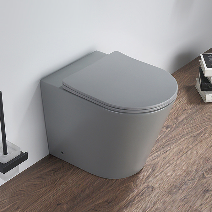 Arezzo Matt Grey Rimless Back to Wall Toilet + Soft Close Seat Large Image