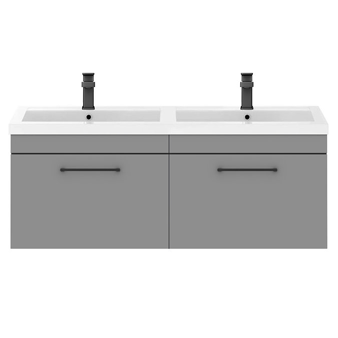 Arezzo Matt Grey Wall Hung Double Basin Vanity Unit (1205mm w. Matt Black Handles)  Feature Large Im