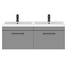 Arezzo Matt Grey Wall Hung Double Basin Vanity Unit (1205mm w. Matt Black Handles)  Feature Large Im