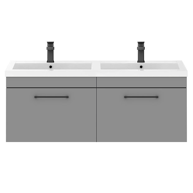 Arezzo Matt Grey Wall Hung Double Basin Vanity Unit (1205mm w. Matt