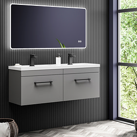 Arezzo Matt Grey Wall Hung Double Basin Vanity Unit (1205mm w. Matt Black Handles) Large Image