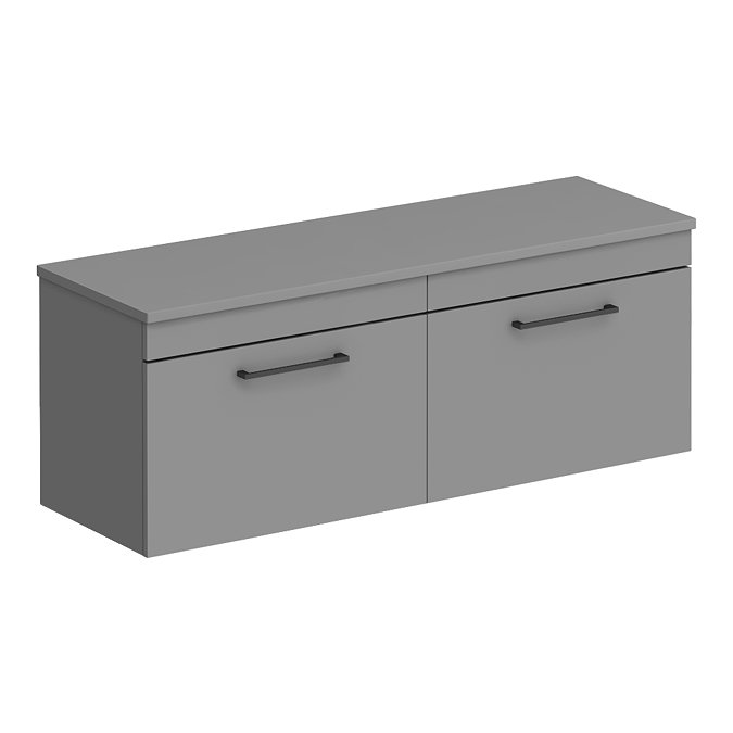 Arezzo Matt Grey Wall Hung Double Countertop Vanity Unit incl. 2 Basins (1200mm w. Matt Black Handles) additional Large Image
