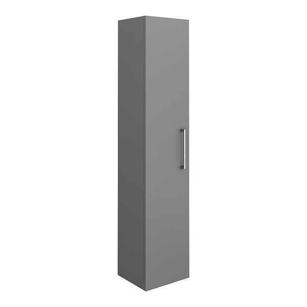 Arezzo Matt Grey Wall Hung Tall Storage with Chrome Handle