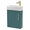  Arezzo Matt Teal Green 450mm 1TH Wall Hung Cloakroom Vanity Unit with Brushed Brass Handle  Large I