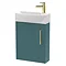 Arezzo Matt Teal Green 450mm 1TH Wall Hung Cloakroom Vanity Unit with Brushed Brass Handle Large I