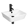 Arezzo Matt White Complete Wall Hung Toilet & 400mm Basin Set – Matt Black Flush