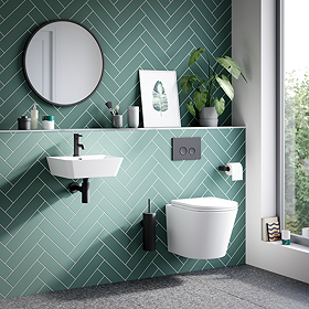 Arezzo Matt White Complete Wall Hung Toilet & 400mm Basin Set – Matt Black Flush