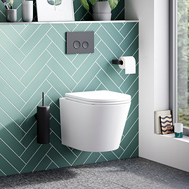Arezzo Matt White Complete Wall Hung Toilet Set - Matt Black Flush