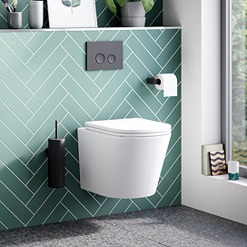 Arezzo Matt White Complete Wall Hung Toilet Set - Matt Black Flush