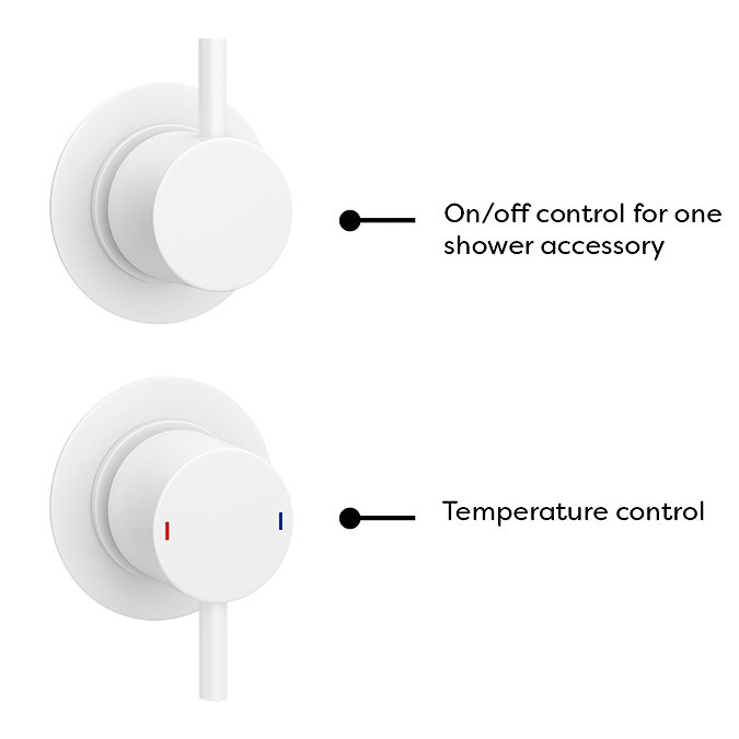 Arezzo Matt White Concealed Individual Stop Tap + Thermostatic Control Valve with Wall Mounted Shower Head additional Large Image