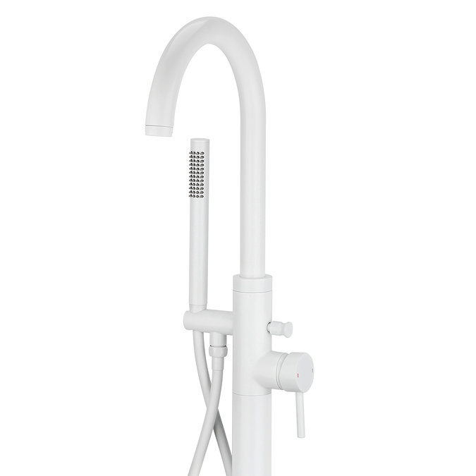 Arezzo Matt White Freestanding Bath Tap with Shower Mixer  Feature Large Image