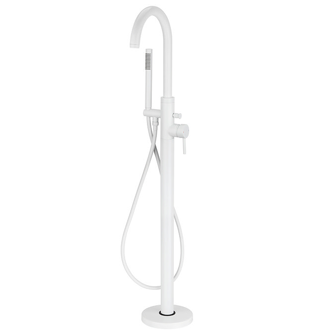 Arezzo Matt White Freestanding Bath Tap with Shower Mixer Large Image