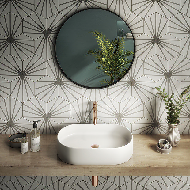 Arezzo Matt White Oval Ceramic Counter Top Basin (600 x 380mm)  Feature Large Image