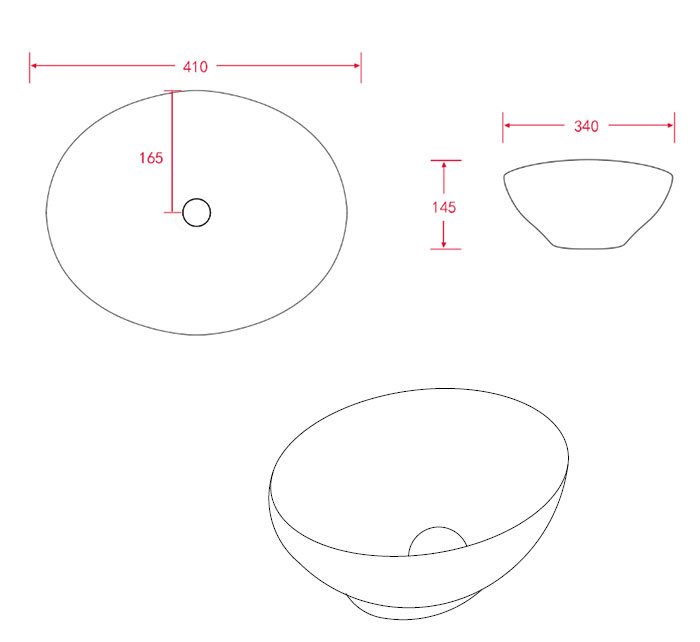 Arezzo Matt White Oval Counter Top Basin 0TH (410 x 340mm)