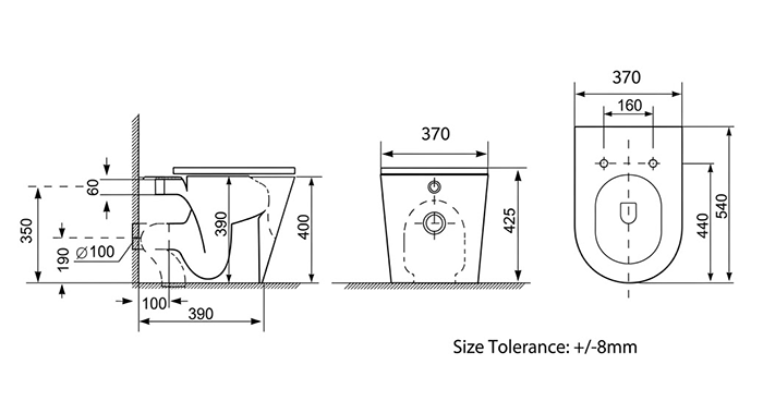 Arezzo Matt White Rimless Back to Wall Pan (excluding Seat)