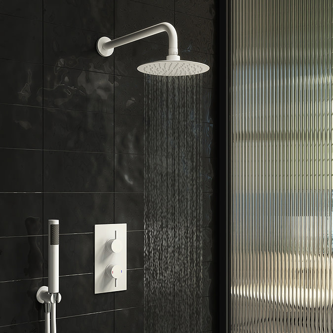 Arezzo Matt White Round Modern Twin Concealed Shower Valve with Diverter  Feature Large Image