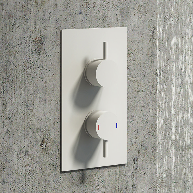 Arezzo Matt White Round Modern Twin Concealed Shower Valve with Diverter  In Bathroom Large Image