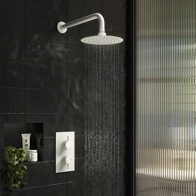Arezzo Matt White Round Modern Twin Concealed Shower Valve Feature Large Image