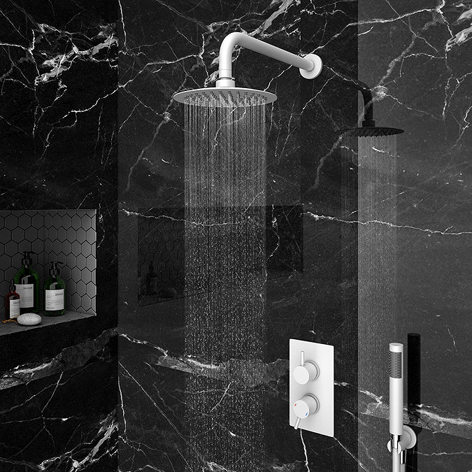 Arezzo Matt White Round Thermostatic Shower Pack with Head + Handset  additional Large Image