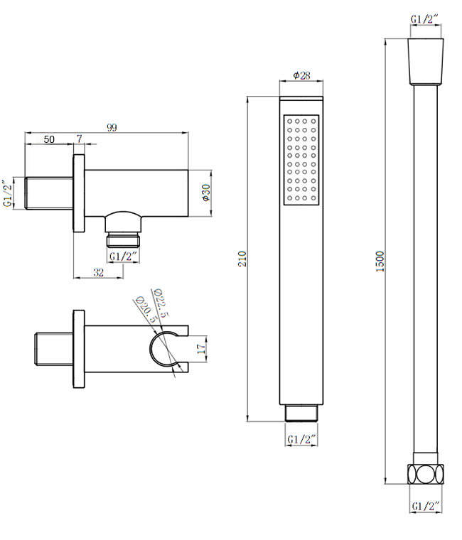 Arezzo Matt White Concealed Individual Diverter + Thermostatic Control Valve with Handset + Wall Mounted Shower Head