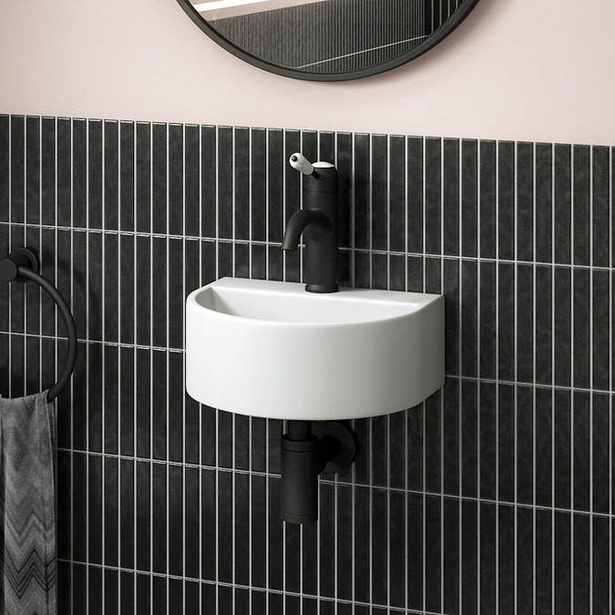 Arezzo Matt White Round Wall Hung Cloakroom Basin 1TH (303 x 255mm ...