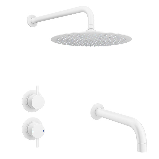 Arezzo Matt White Shower Set (Fixed Round Shower Head + Bath Spout) Large Image