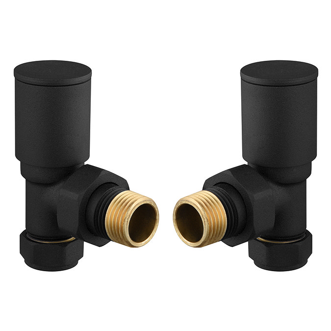 Arezzo Modern Angled Radiator Valves inc. 180mm Stand Pipes - Matt Black  Profile Large Image