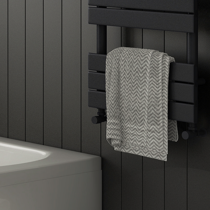 Arezzo Modern Angled Radiator Valves inc. 180mm Stand Pipes - Matt Black  Standard Large Image