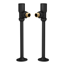 Arezzo Modern Angled Radiator Valves inc. 180mm Stand Pipes - Matt Black Large Image