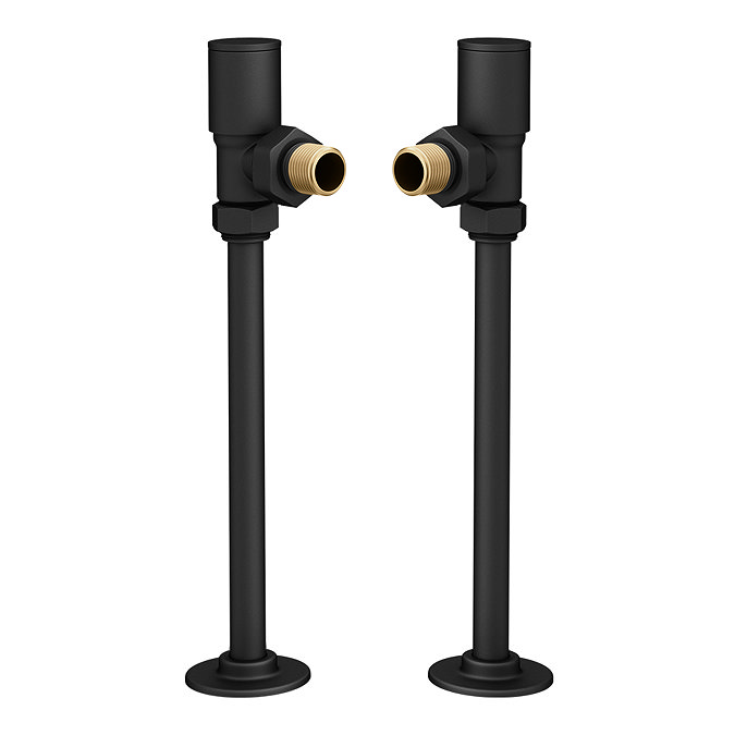 Arezzo Modern Angled Radiator Valves inc. 180mm Stand Pipes - Matt Black Large Image