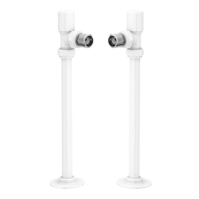Arezzo Modern Angled Radiator Valves inc. 180mm Stand Pipes - White Large Image