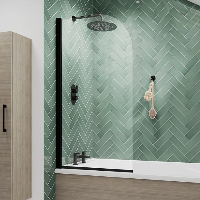 Arezzo Modern Matt Black Complete Bathroom Suite with Vanity, Bath, & Curved Screen