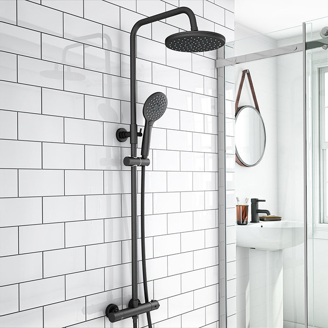 Arezzo Modern Matt Black Complete Bathroom Suite with Vanity, Bath, & Curved Screen