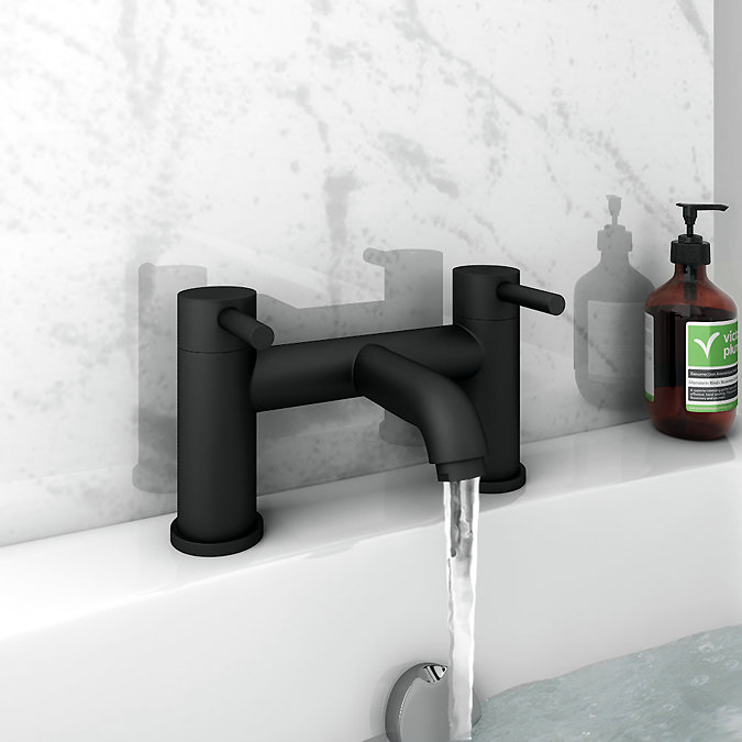 Arezzo Modern Matt Black Complete Bathroom Suite with Vanity, Bath, & Curved Screen