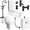 Arezzo Modern Matt Black Complete Bathroom Suite with Vanity, Bath, & Curved Screen