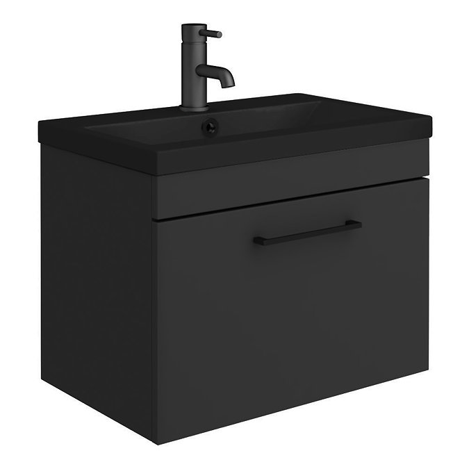 Arezzo Modern Matt Black Complete Shower Bath Suite with Vanity Unit & Toilet