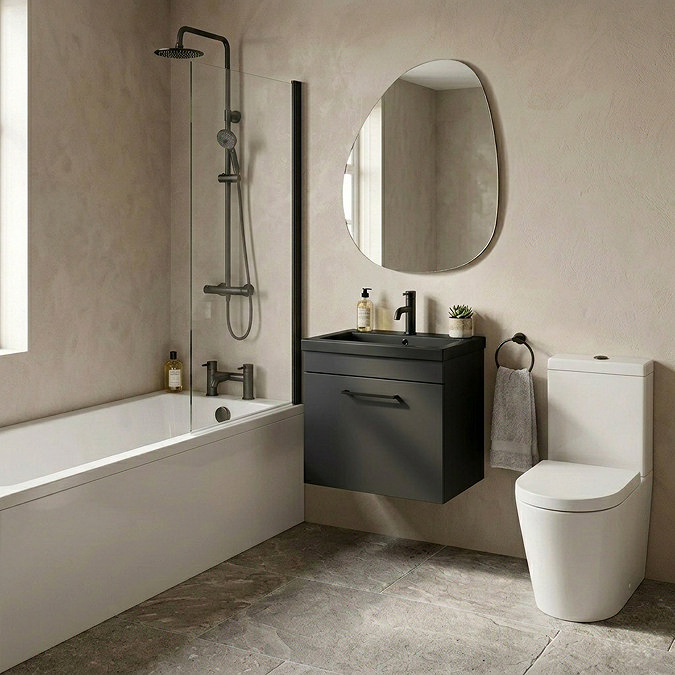 Arezzo Modern Matt Black Complete Shower Bath Suite with Vanity Unit & Toilet