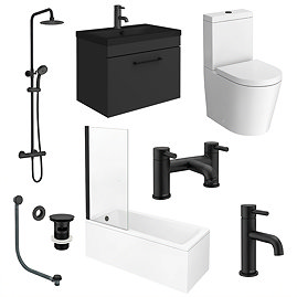 Arezzo Modern Matt Black Complete Shower Bath Suite with Vanity Unit & Toilet