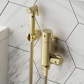 Arezzo Round Douche Thermostatic Bar Valve with Shower Spray Kit Brushed Brass