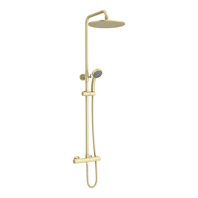 Arezzo Modern Round Thermostatic Shower (300mm Head - Brushed Brass)